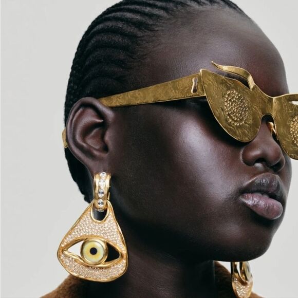 New ZARA Gold Evil Eye of Protection Design Earrings - Picture 5 of 8